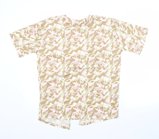 Noisy may Womens Brown Camouflage Cotton Basic T-Shirt Size M Crew Neck