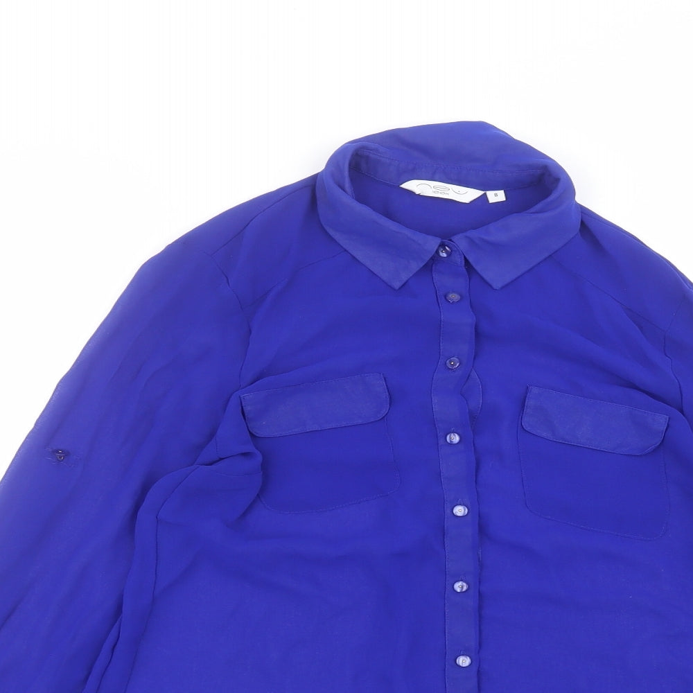 Womens UK Size 8 New Look Blue Basic Button-Up