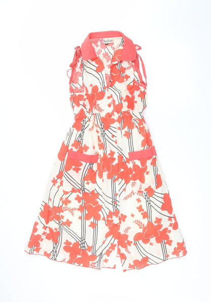 SooLee Womens White Floral Polyester A-Line  Size S Collared