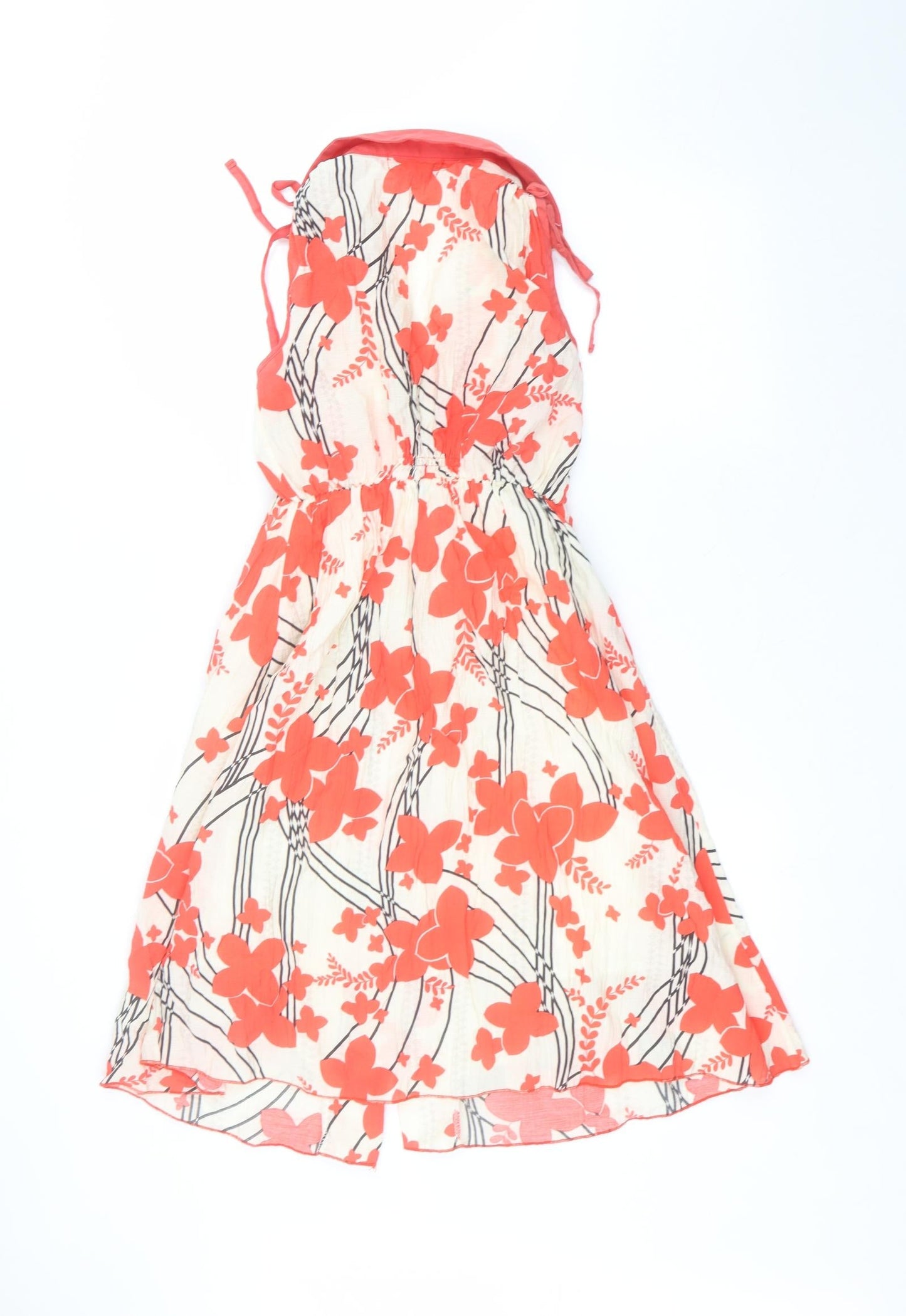 SooLee Womens White Floral Polyester A-Line  Size S Collared