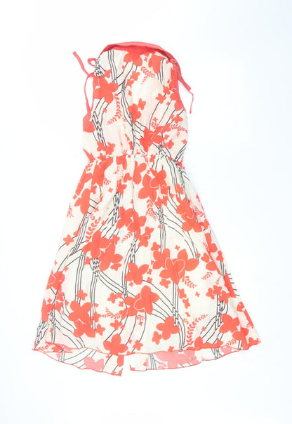 SooLee Womens White Floral Polyester A-Line  Size S Collared