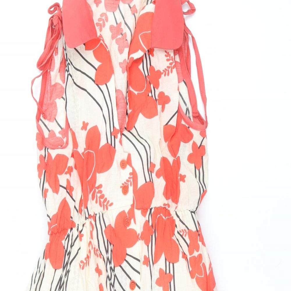 SooLee Womens White Floral Polyester A-Line  Size S Collared