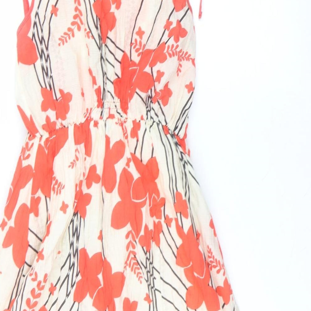 SooLee Womens White Floral Polyester A-Line  Size S Collared