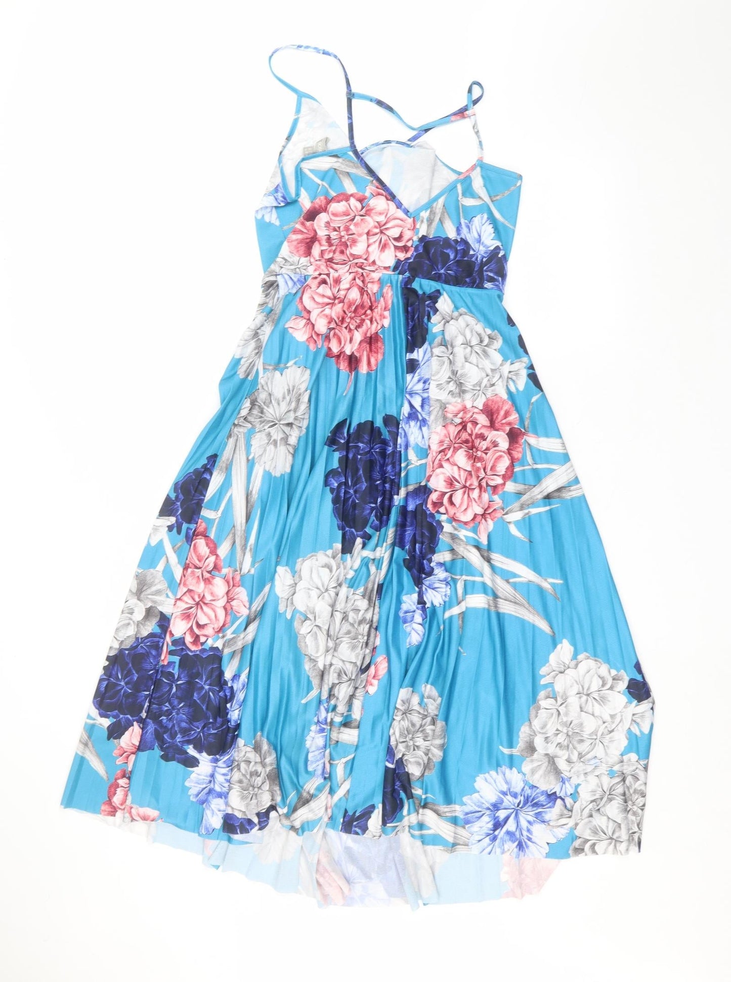 ASOS Womens Blue Floral Polyester A-Line  Size 8 V-Neck