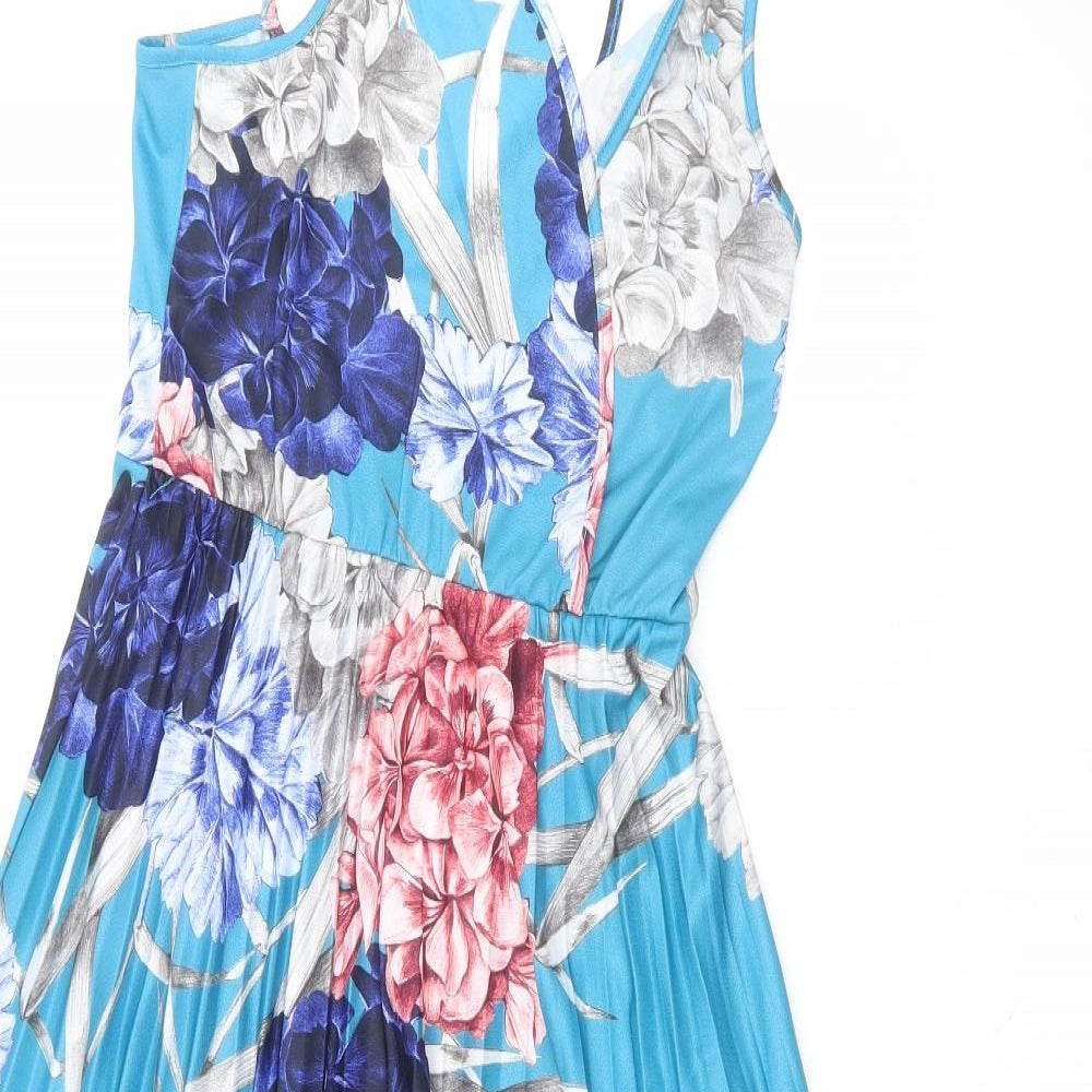 ASOS Womens Blue Floral Polyester A-Line  Size 8 V-Neck