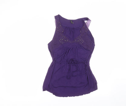Topshop Womens Purple  Viscose Basic T-Shirt Size 10 Round Neck