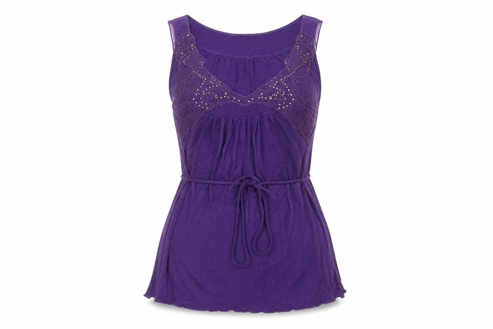 Topshop Womens Purple  Viscose Basic T-Shirt Size 10 Round Neck