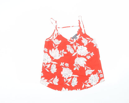 Primark Womens Red Floral Polyester Basic Blouse Size 8 Round Neck