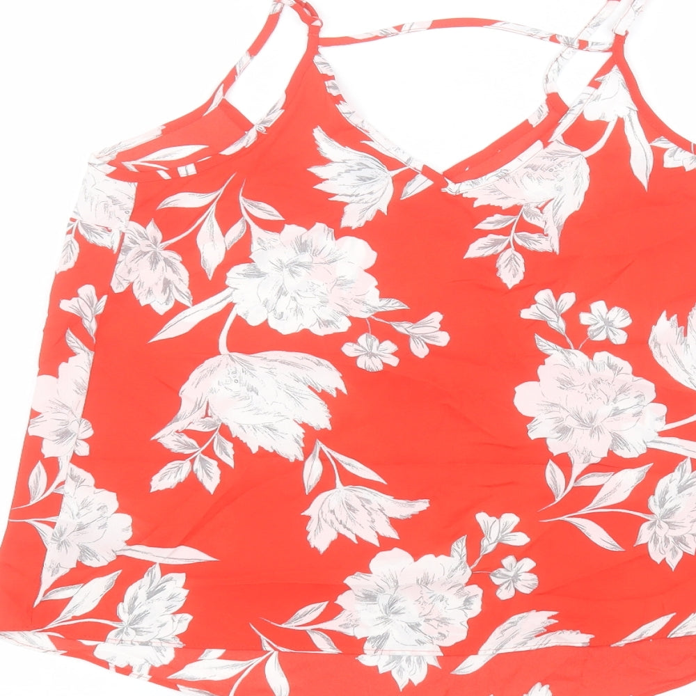 Primark Womens Red Floral Polyester Basic Blouse Size 8 Round Neck