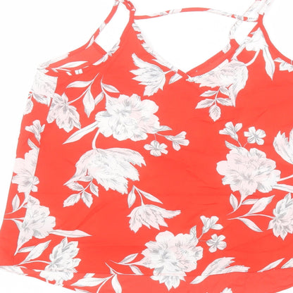 Primark Womens Red Floral Polyester Basic Blouse Size 8 Round Neck