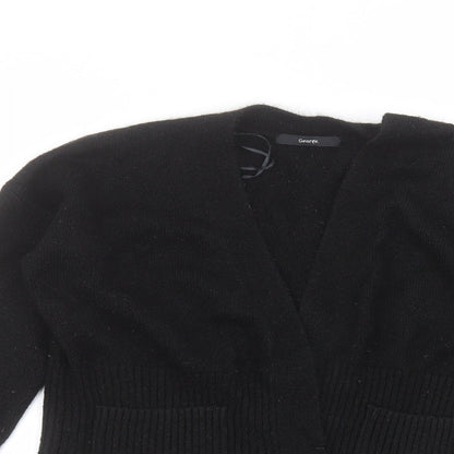 George Womens Black V-Neck  Acrylic Cardigan Jumper Size S