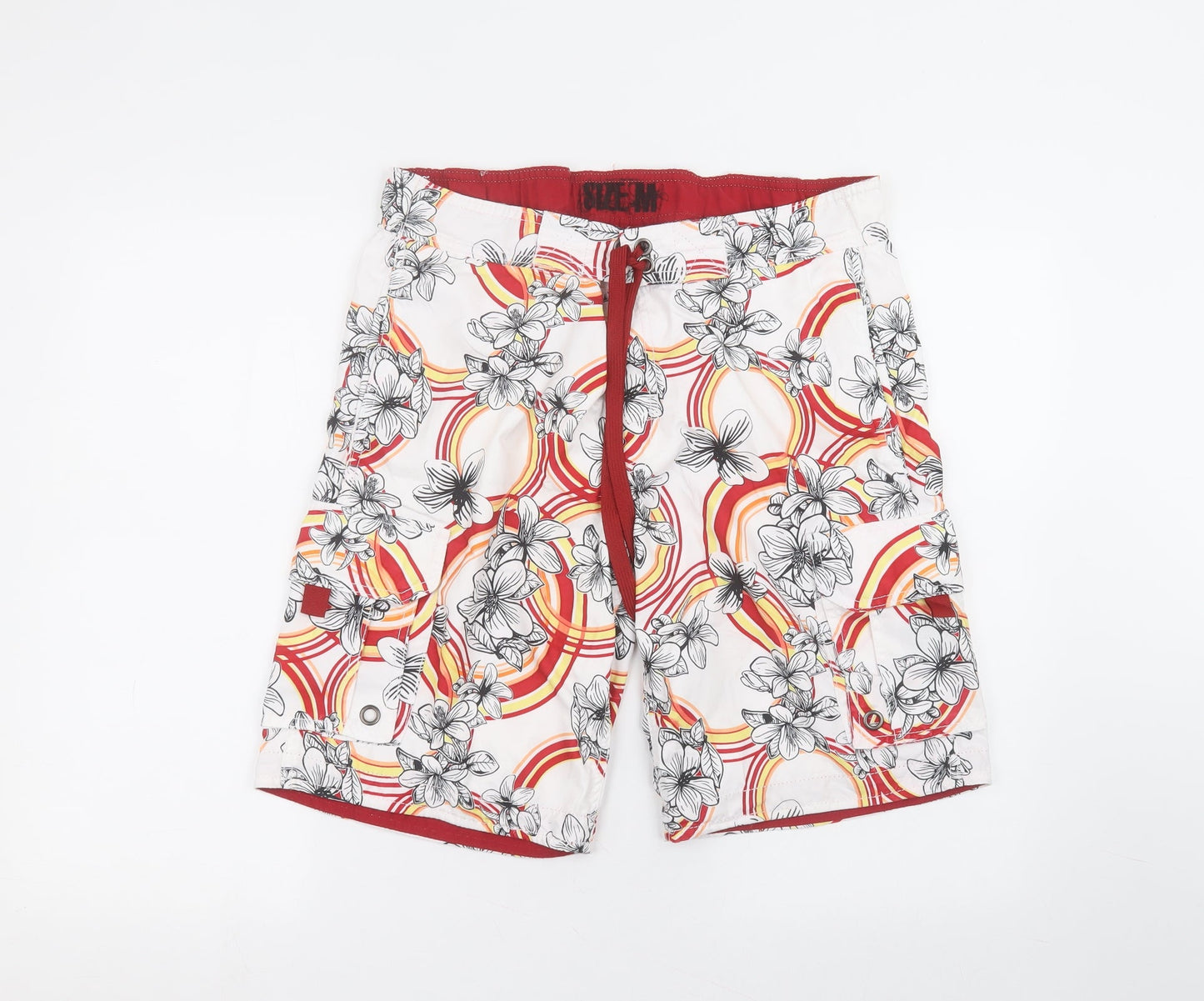 Preworn Mens White Floral Polyester Bermuda Shorts Size M L10 in Regular