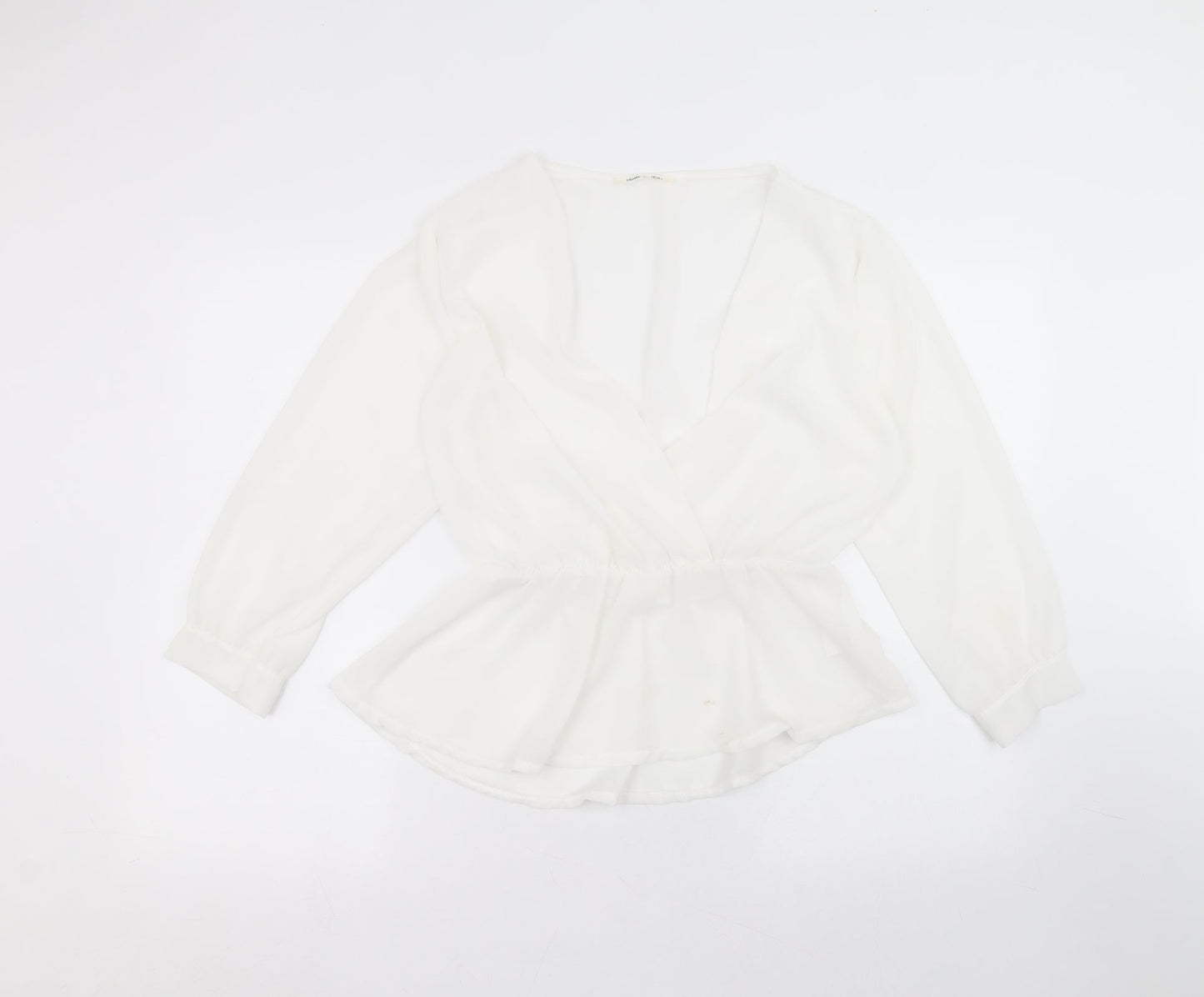 Preworn Womens White  Polyester Basic Blouse Size 14 Round Neck