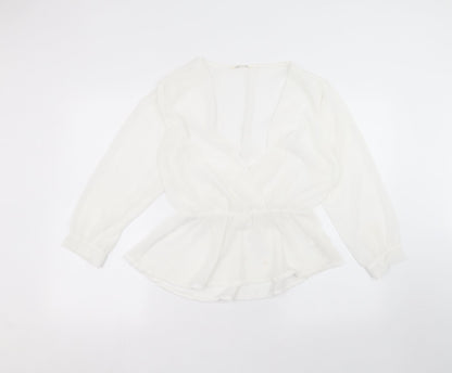 Preworn Womens White  Polyester Basic Blouse Size 14 Round Neck