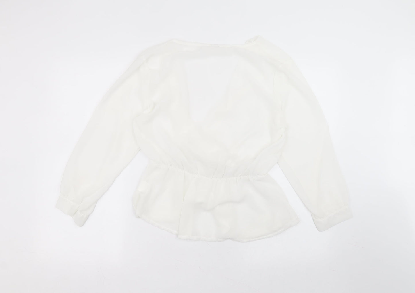 Preworn Womens White  Polyester Basic Blouse Size 14 Round Neck