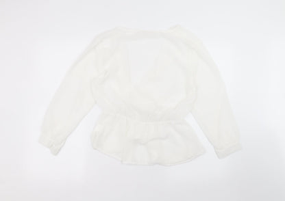 Preworn Womens White  Polyester Basic Blouse Size 14 Round Neck