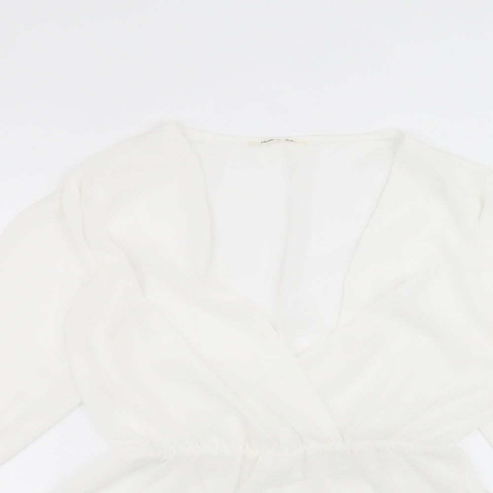 Preworn Womens White  Polyester Basic Blouse Size 14 Round Neck