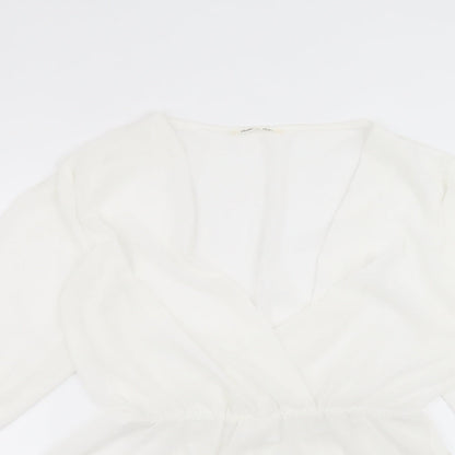 Preworn Womens White  Polyester Basic Blouse Size 14 Round Neck