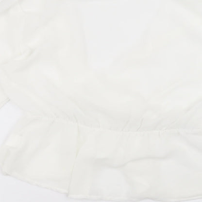 Preworn Womens White  Polyester Basic Blouse Size 14 Round Neck