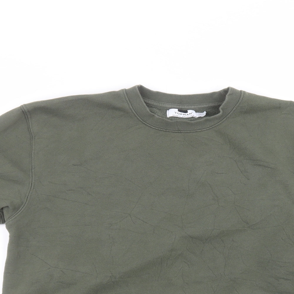 Topman Mens Green Round Neck  Cotton Pullover Jumper Size XS
