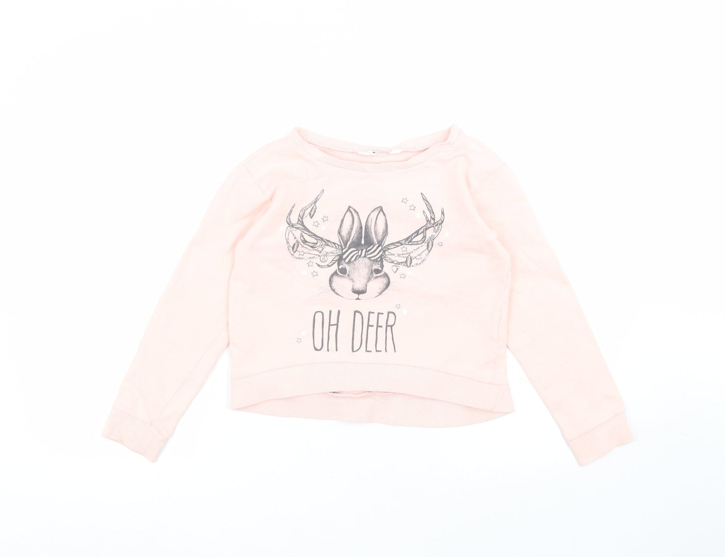 H&M Girls Pink Round Neck  Cotton Pullover Jumper Size 9-10 Years