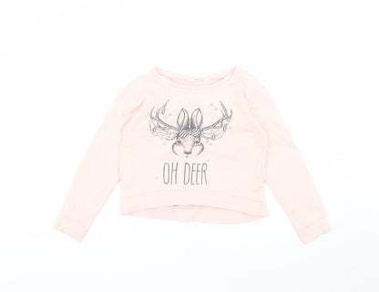 H&M Girls Pink Round Neck  Cotton Pullover Jumper Size 9-10 Years