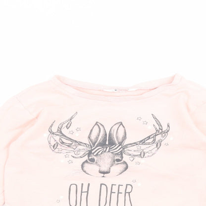 H&M Girls Pink Round Neck  Cotton Pullover Jumper Size 9-10 Years