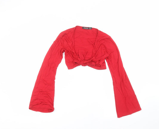 Boohoo Womens Red V-Neck  Viscose Cardigan Jumper Size 6