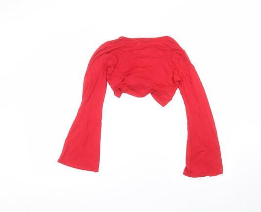 Boohoo Womens Red V-Neck  Viscose Cardigan Jumper Size 6