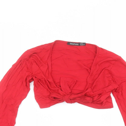 Boohoo Womens Red V-Neck  Viscose Cardigan Jumper Size 6