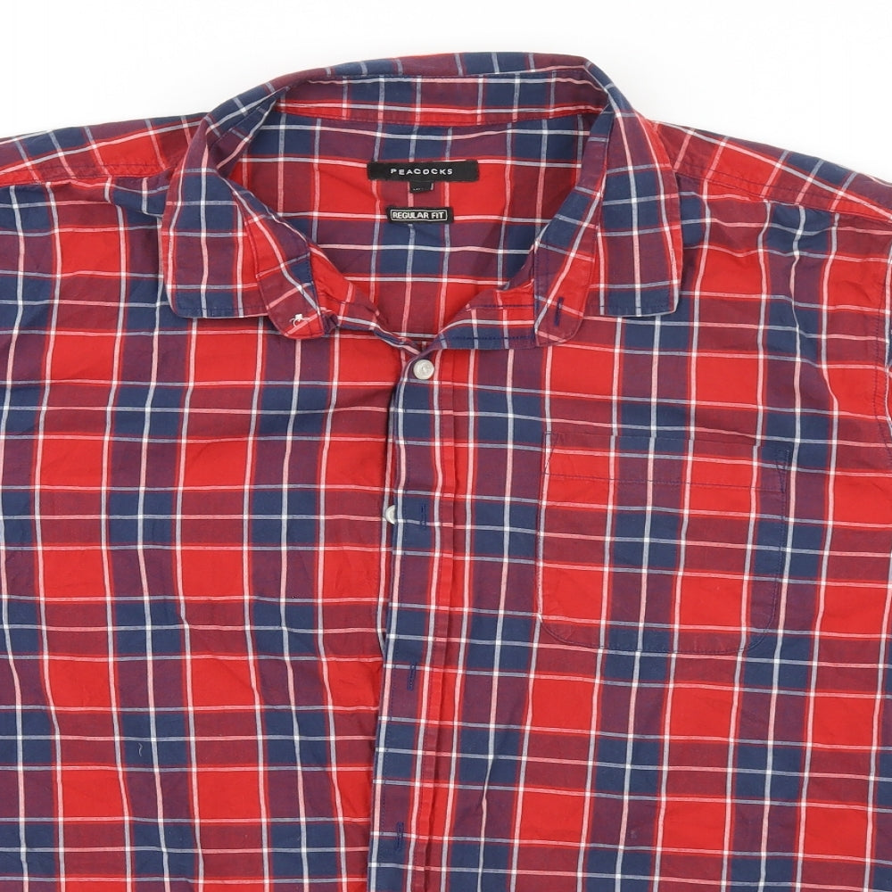 Mens UK Size 2XL Peacocks Red  Button-Up Short Sleeve Casual Shirt