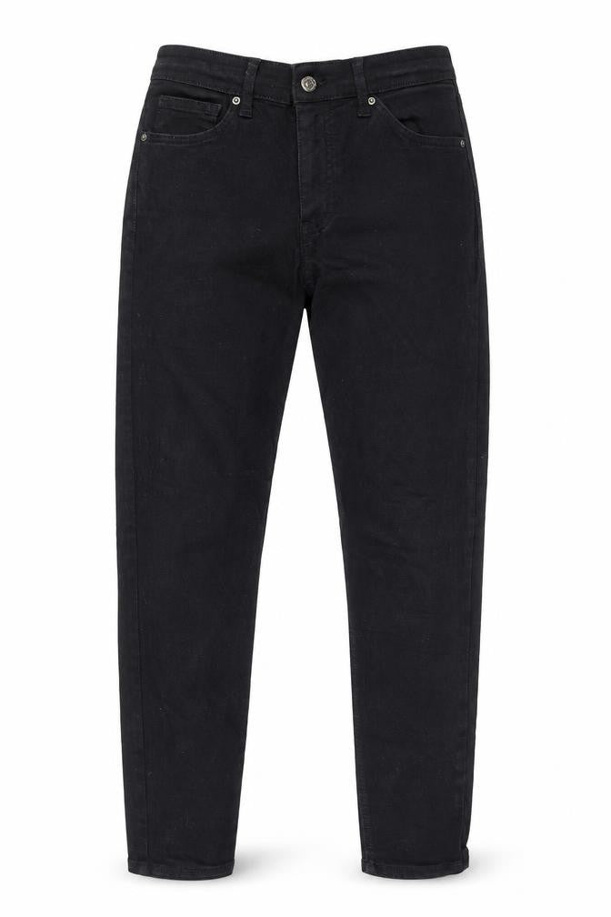 Front view of Topshop women’s black cotton straight jeans, size UK 30, in, 26-inch leg regular