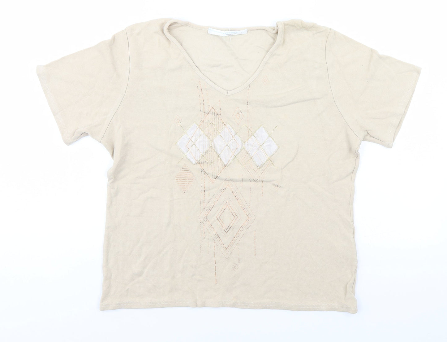 AMARANTO Womens Green  Viscose Basic T-Shirt Size 16 V-Neck