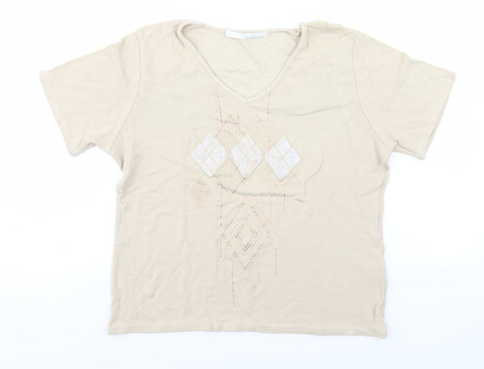 AMARANTO Womens Green  Viscose Basic T-Shirt Size 16 V-Neck