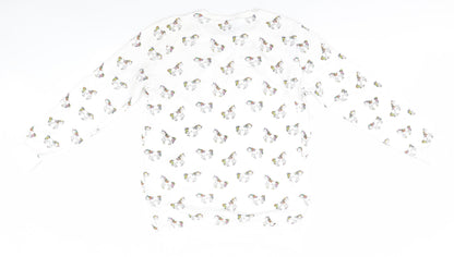 FOREVER 21 Womens White Round Neck Animal Print Cotton Pullover Jumper Size M   - Unicorns