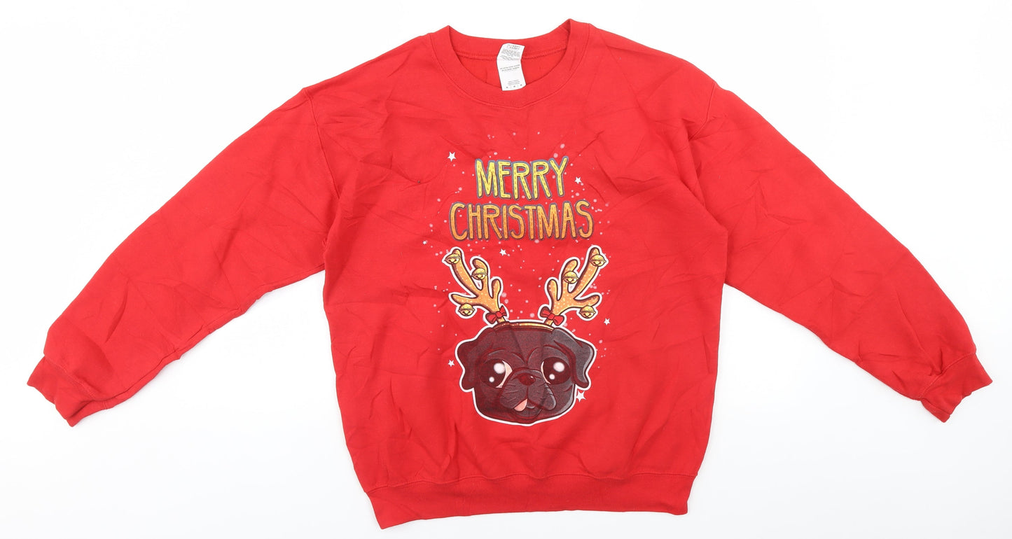 Gildan Mens Red Round Neck  Cotton Pullover Jumper Size M   - Christmas