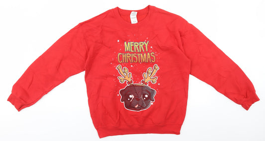 Gildan Mens Red Round Neck  Cotton Pullover Jumper Size M   - Christmas