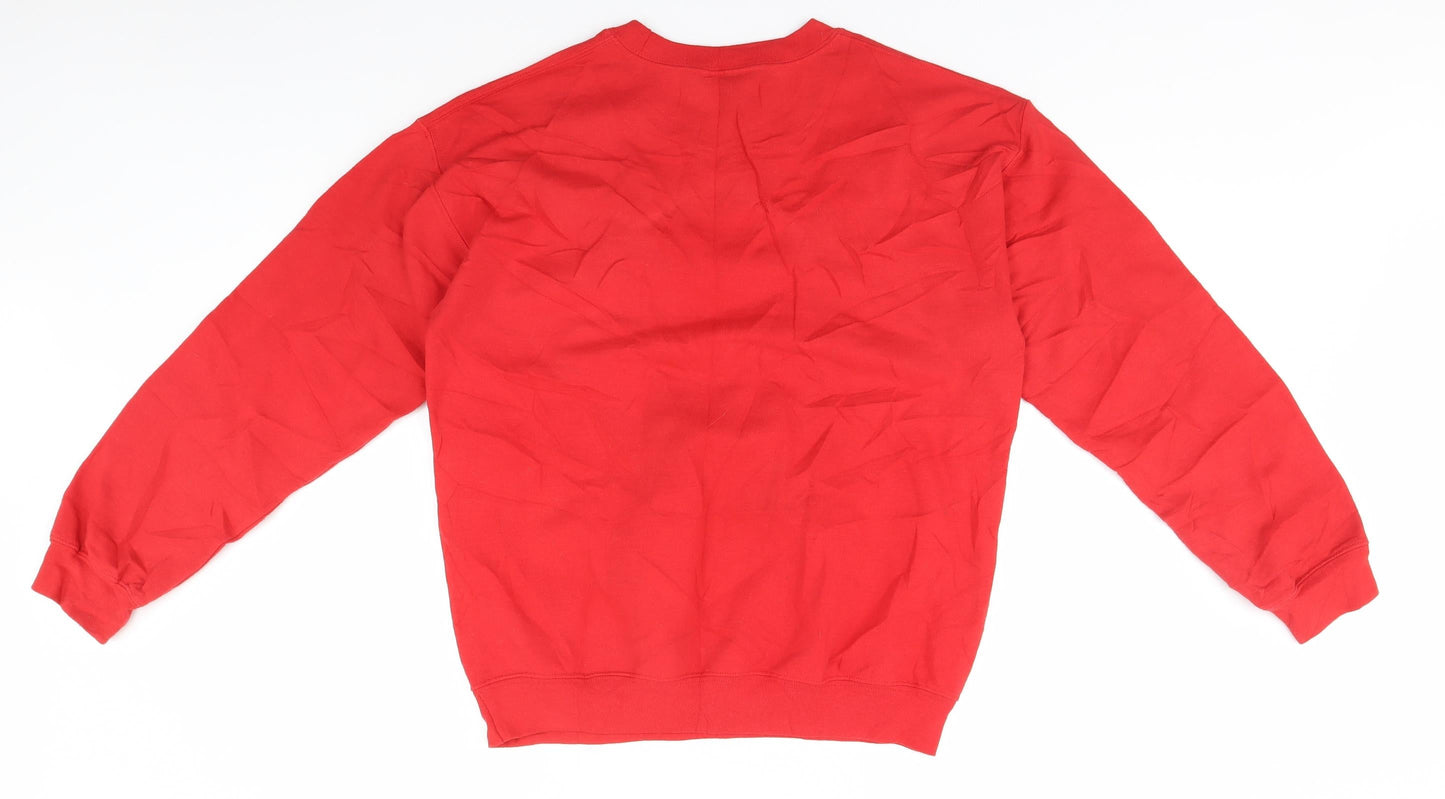 Gildan Mens Red Round Neck  Cotton Pullover Jumper Size M   - Christmas
