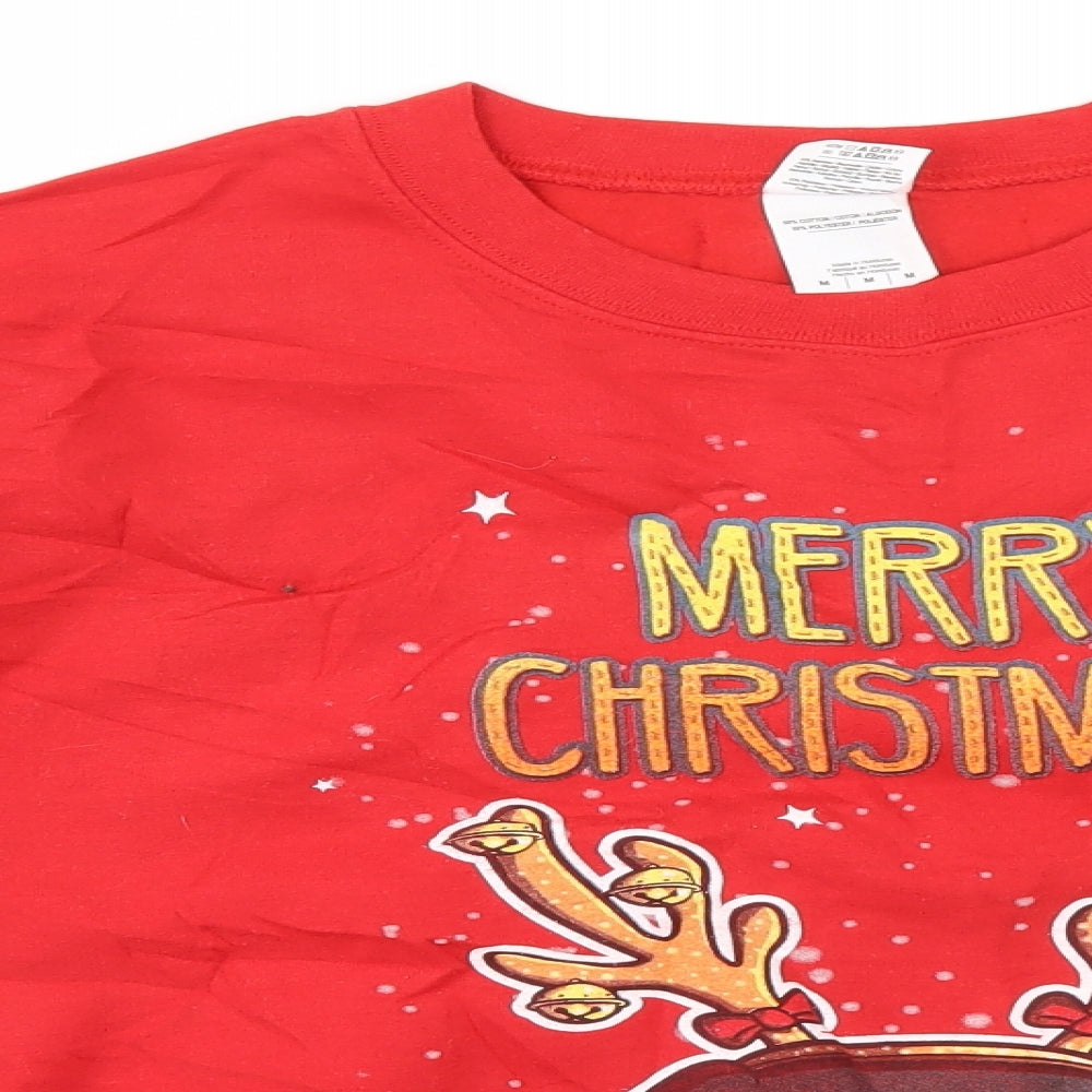 Gildan Mens Red Round Neck  Cotton Pullover Jumper Size M   - Christmas