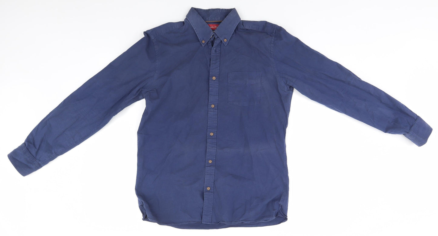 Mens UK Size  Preworn Blue  Button-Up Long Sleeve Casual Shirt