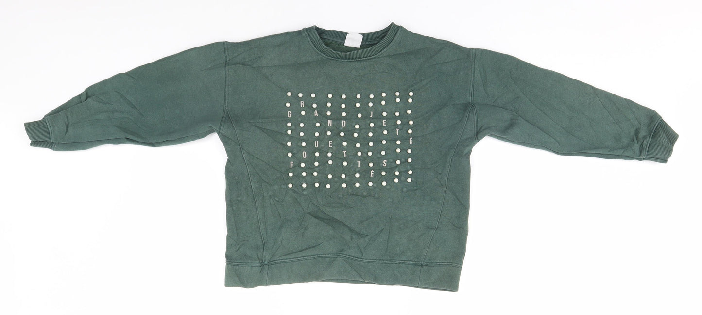 Zara Girls Green Round Neck  Cotton Pullover Jumper Size 11-12 Years
