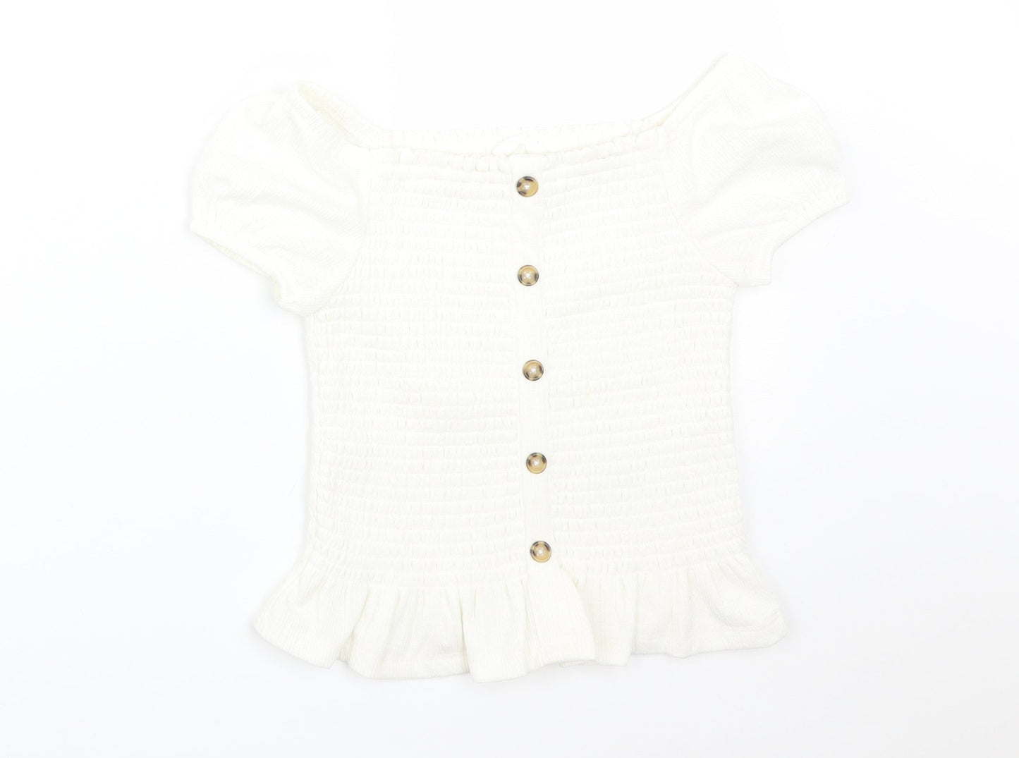 M&S Girls White  Polyester Basic T-Shirt Size 6-7 Years Off the Shoulder