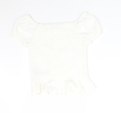 M&S Girls White  Polyester Basic T-Shirt Size 6-7 Years Off the Shoulder