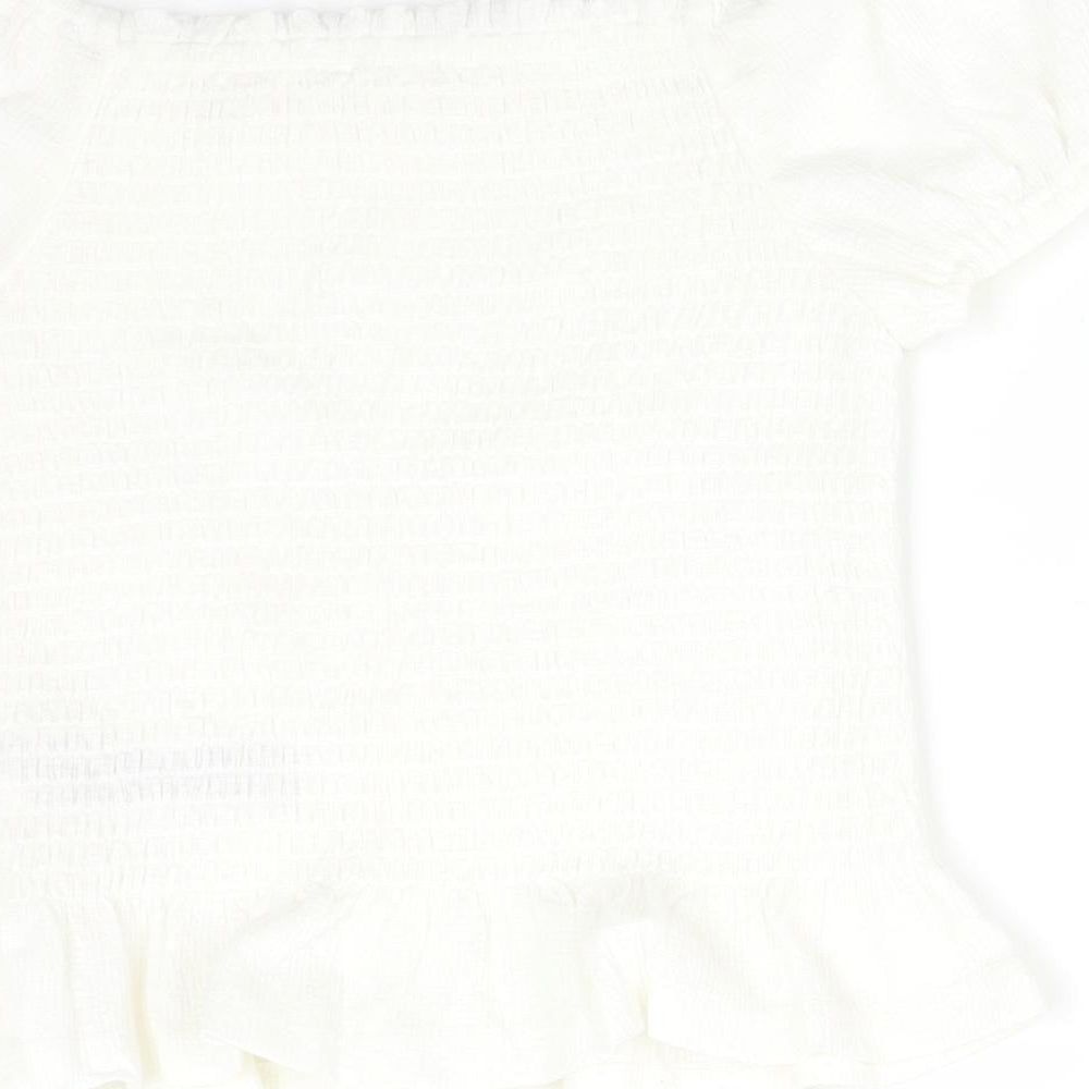 M&S Girls White  Polyester Basic T-Shirt Size 6-7 Years Off the Shoulder