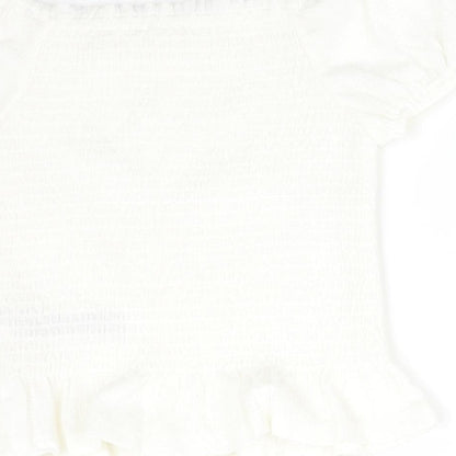 M&S Girls White  Polyester Basic T-Shirt Size 6-7 Years Off the Shoulder