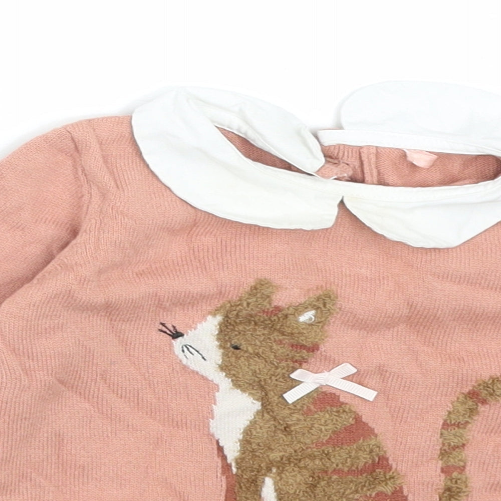 TU Girls Pink  Cotton Basic T-Shirt Size 6-9 Months Round Neck  - CAT
