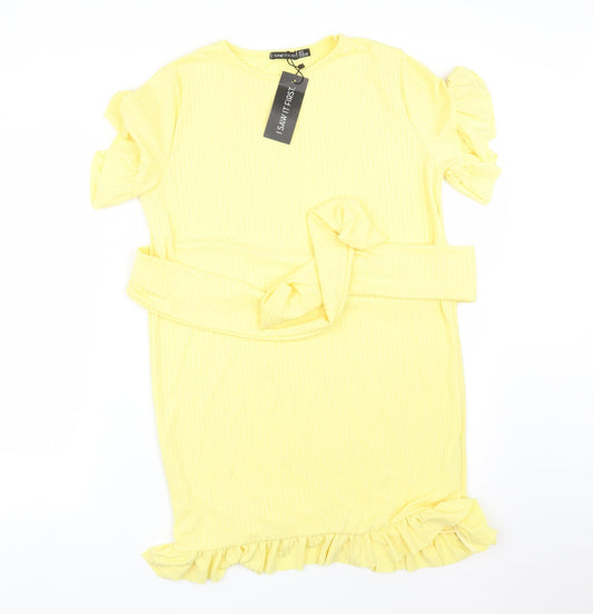 I SAW IT FIRST Womens Yellow Striped Polyester A-Line  Size 8 Round Neck