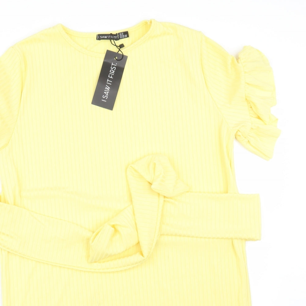 I SAW IT FIRST Womens Yellow Striped Polyester A-Line  Size 8 Round Neck