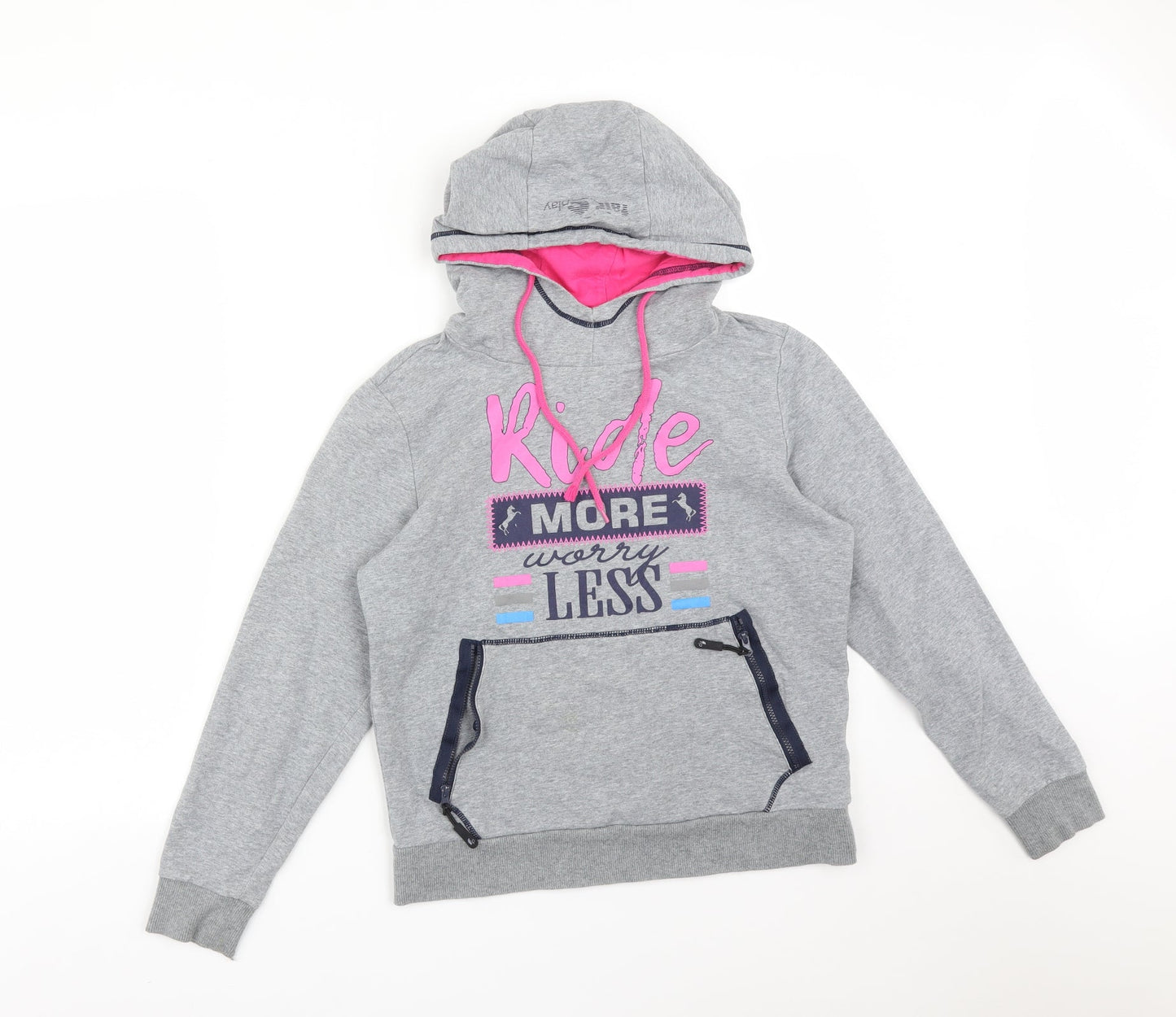 FAIR PLAY Womens Grey  Cotton Pullover Hoodie Size S   - RIDE MORE WORRY LESS