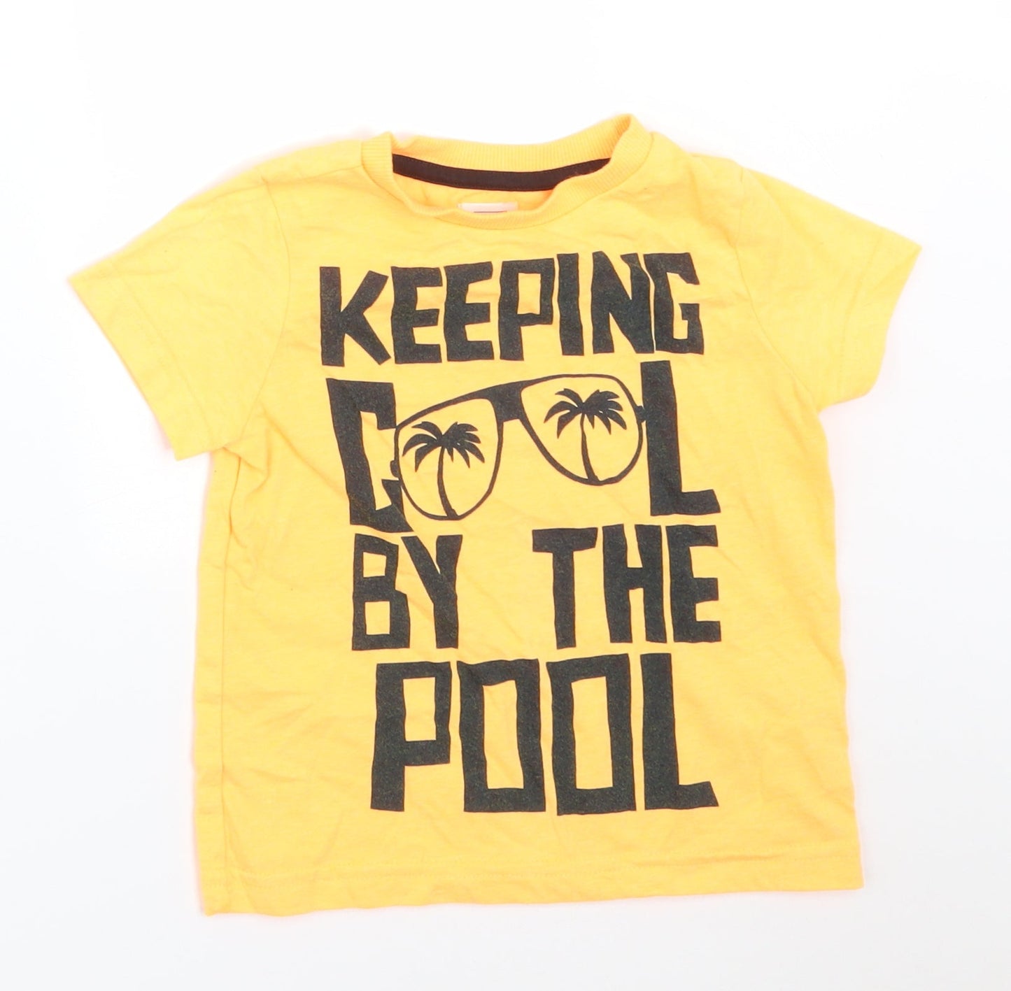 F&F Boys Orange  Cotton Basic T-Shirt Size 18-24 Months Round Neck  - KEEPING COOL BY THE POOL